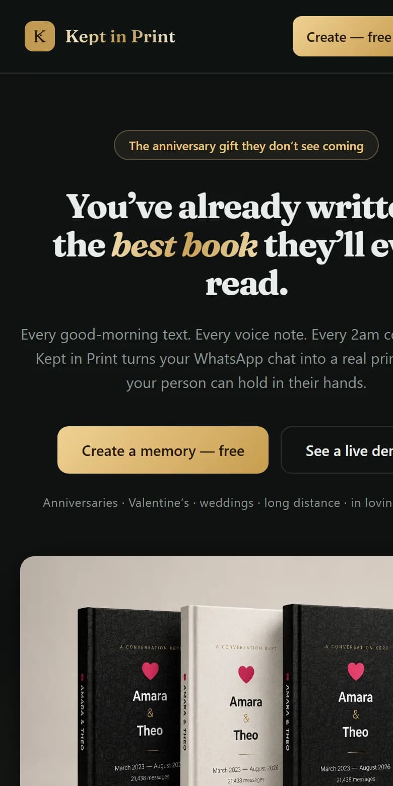 Kept In Print home page: You've already written the best book they'll ever read, above three printed chat books